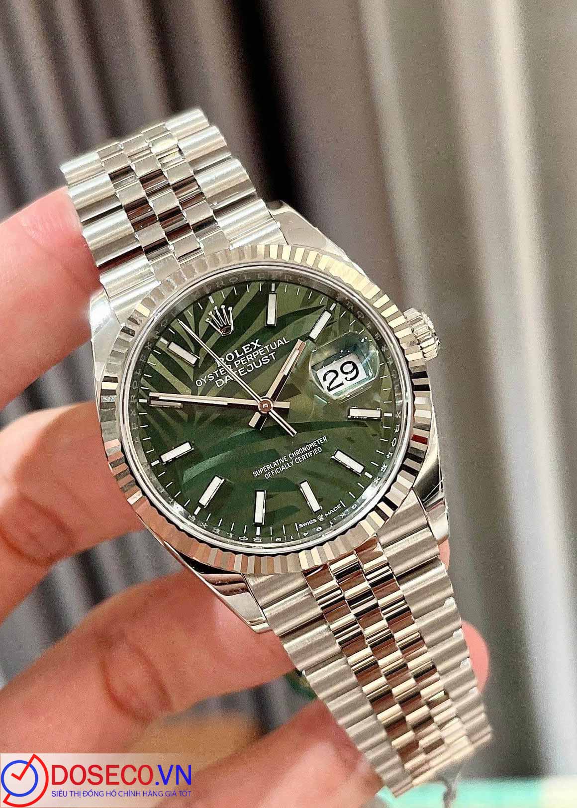 Rolex Steel Datejust 36 Olive Green Palm Jubilee 126234-0047